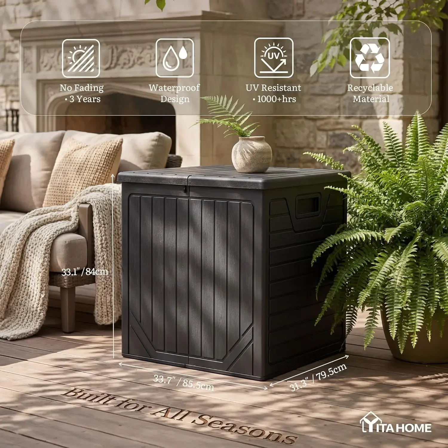 150 Gallon Large Outdoor Deck Box, Lockable Resin Double-Wall Storage Box and Waterproof Patio Furniture Bin for Garden Tools &