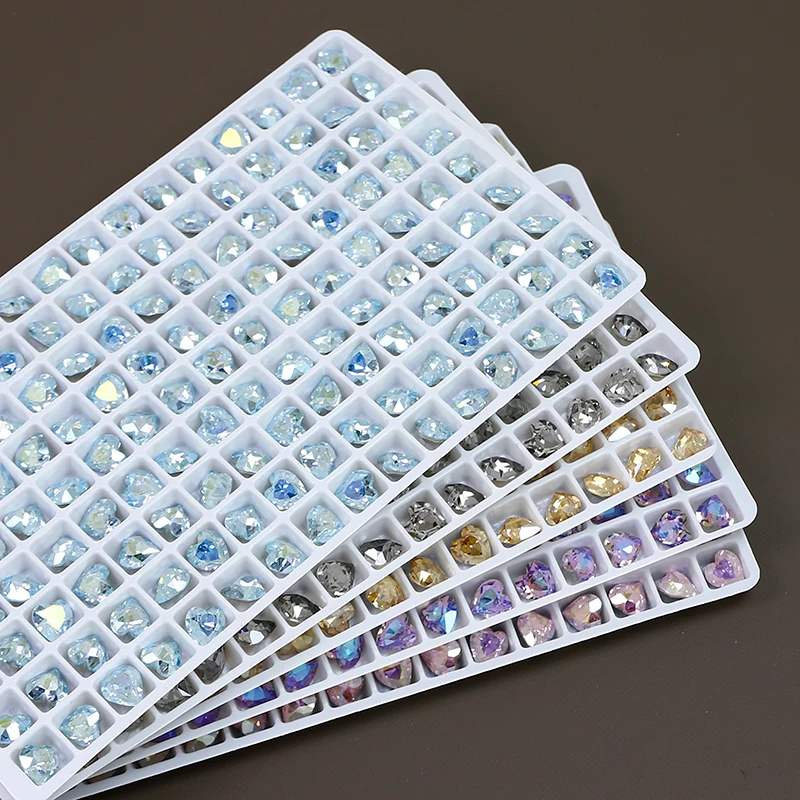 Crystal Fancy Stone for Nail Art, Heart Shape Effect, Glitter Pointback, DIY Jewelry Making, Color K9, 6.5x6mm
