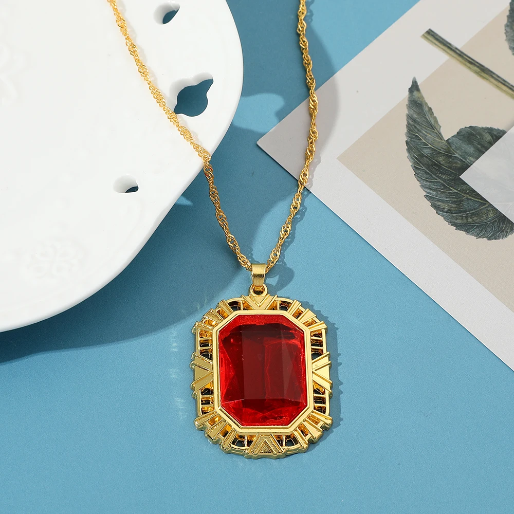 Creative Trendy Movie Periphery Ruby Necklace Dream Stone Pendant Charm Jewelry for Women Cosplay Party Accessory