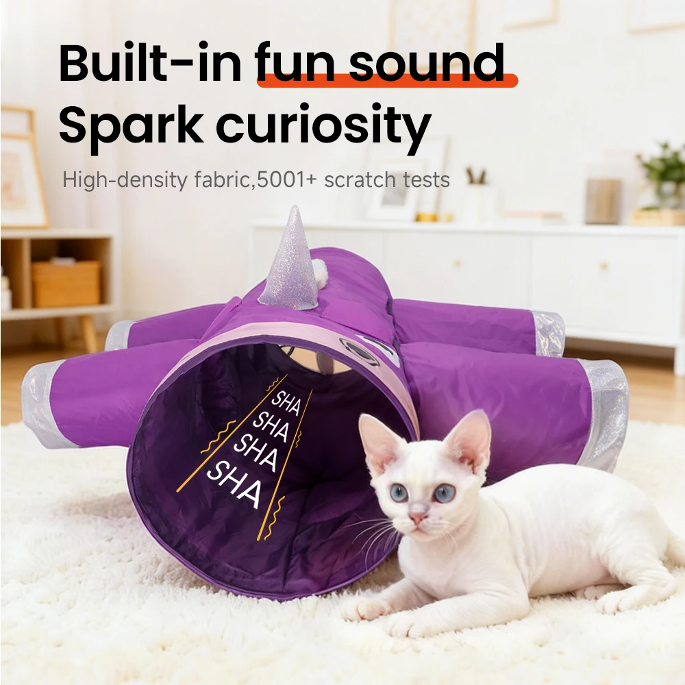 Magical Multi-Cat Tunnel Toy with Pleated Feather Rope Interactive Boredom Relief Toy for Dogs Cats Rabbits Kittens Christmas Gi