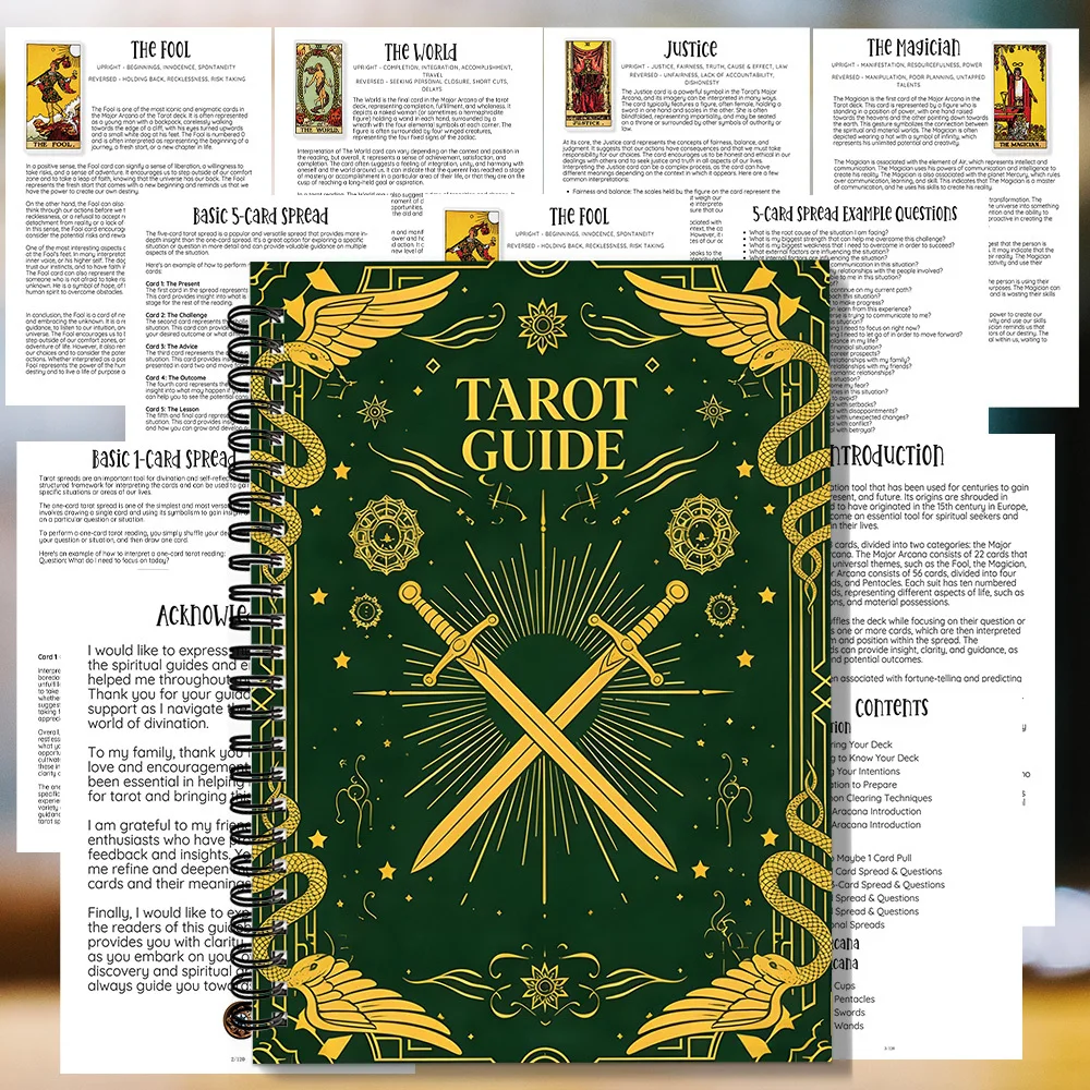1 carnet à spirales, carnet de guide des Tarots Épée d'Or, pour l'analyse des interprétations logiques des Grands Arcanes du Tarot, idéal pour l'analyse.