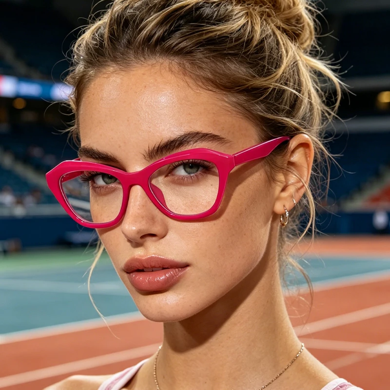1pc European and American style cat's eye fashion glasses bright pink frame trendy single product daily commute all-match