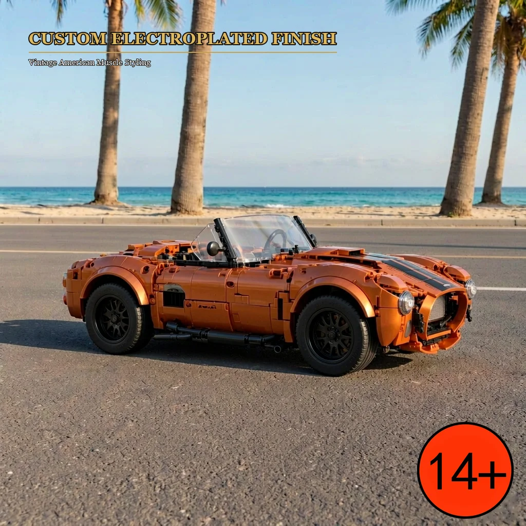 GULY 1:8 Uphill Build Project Copper Orange Classic Roadster 2765 Pieces Sweat-Equity Build Roofless Cockpit Side-Mounted Exhaust Pipes Open-Top Brick Set Room Decor Gift for Adult Collectors and Fans