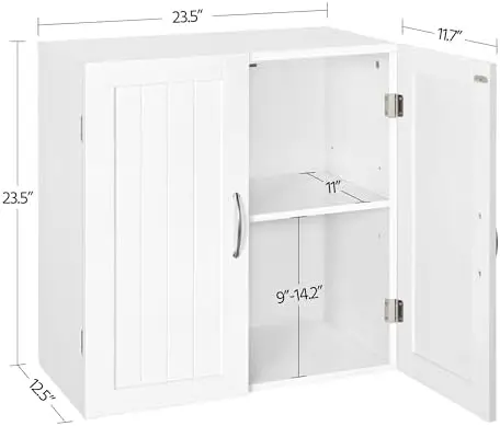 خزانة مثبتة على الحائط، مساحة تخزين للحمام والمطبخ ببابين، باللون الأبيض #3