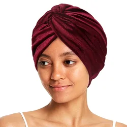 Solid Color Velvet Women Muslim Hijab Caps Wrap Head Indian Turban Bonnet Soft Elastic Islamic Clothing Accessories