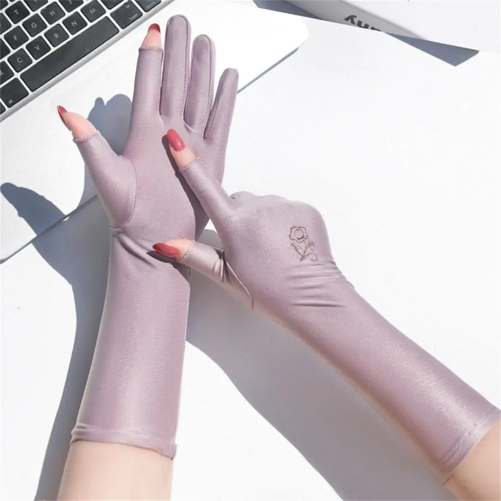 Sunscreen Gloves Spring Summer Anti UV Driving Gloves Women Elastic Thin Anti-slip Mid-long Sunscreen Gloves Etiquette Gloves