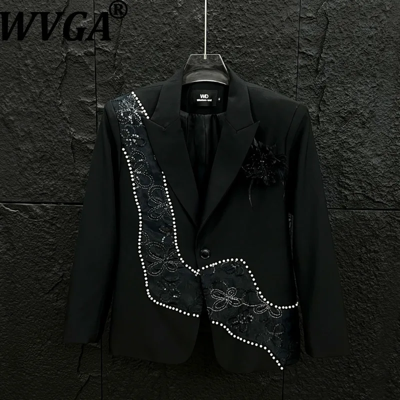 

WVGA Spring Autumn New Man Tide Floral Embroidery Trendy Long Sleeved Blazers Niche Stylish Pearl Design Suit Jackets Ins W12526