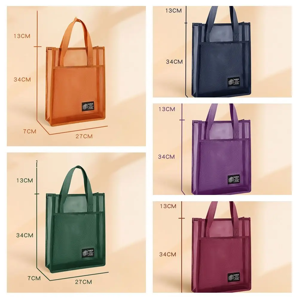 Bolsos de malla ligeros, bolsas de lona reutilizables de gran capacidad, suministros escolares de Color sólido, bolso de hombro para libros de estudiantes