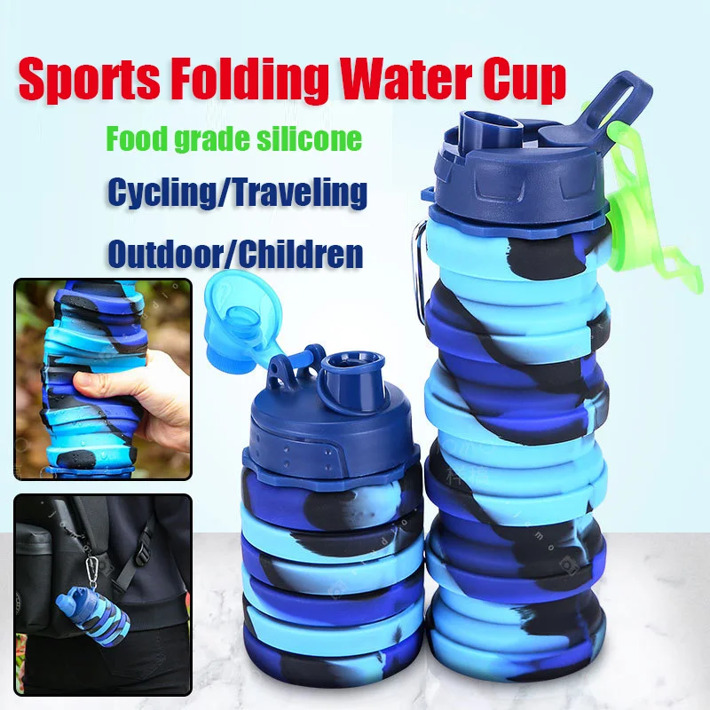 Children\'s Outdoor Portable Sports Water Bottle, Silicone Folding Water Cup, Telescopic Creative Cup, DIY Cycling Travel Picnic