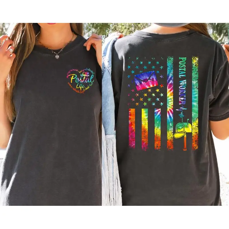 

Красочная футболка с американским флагом почтового работника, женская переноска для почты