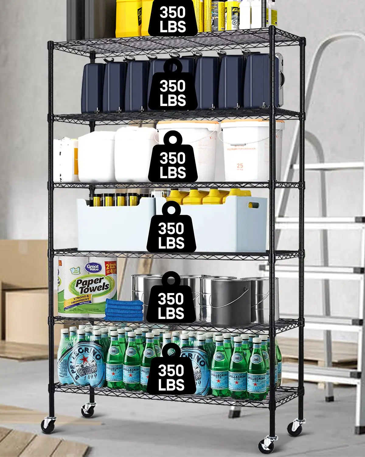 6 Tier Wire Shelf with Wheels 45