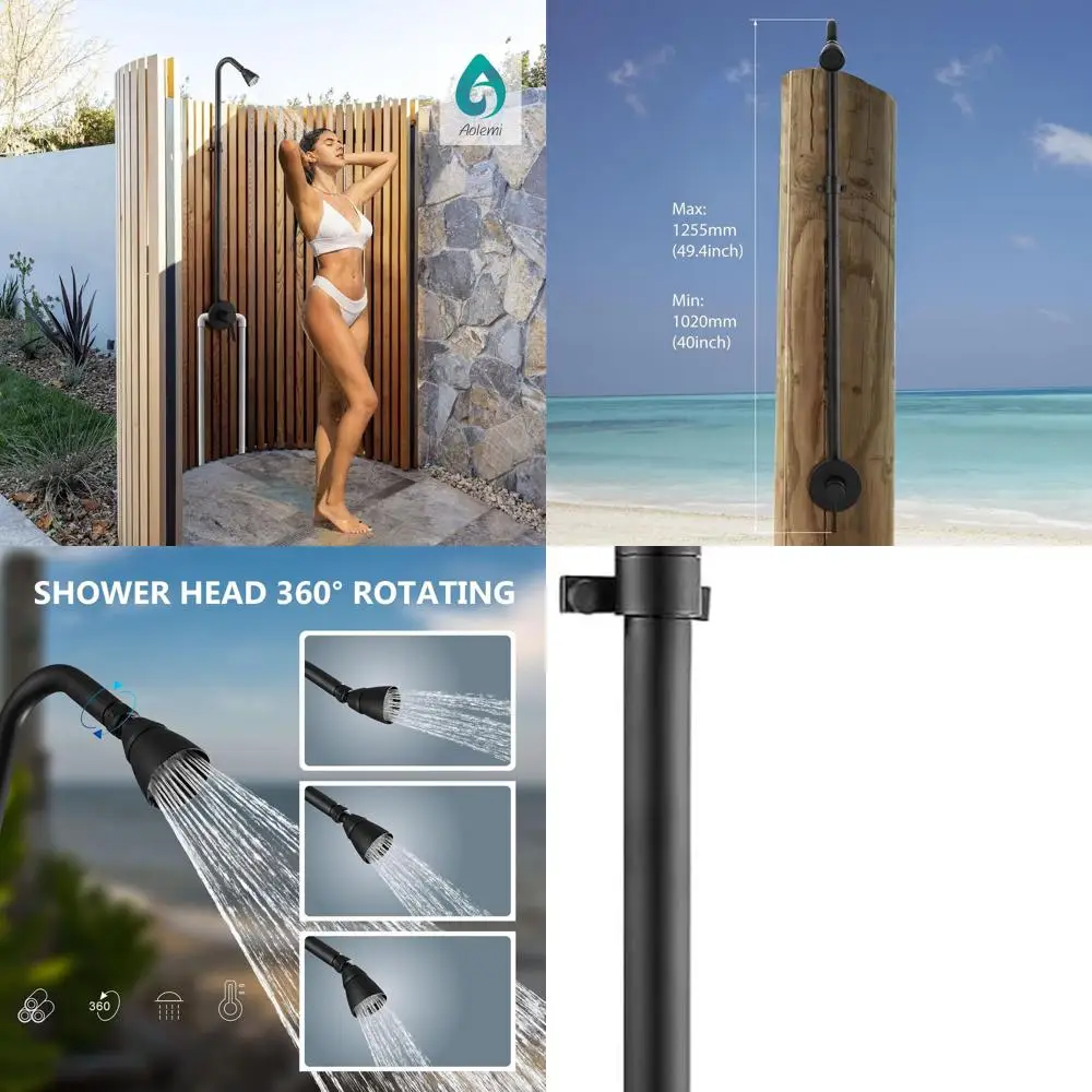 

Adjustable Height Matte Black Outdoor Shower System with Single Handle Faucet and High-Pressure Showerhead