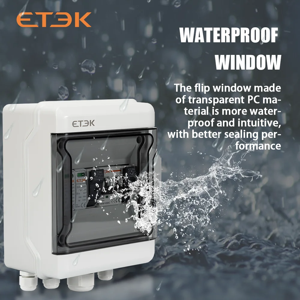 ETEK 500V PV Combiner Box 1 String Input 1 String Output With Lightning Protection Solar photovoltaic DC Waterproof Box IP65