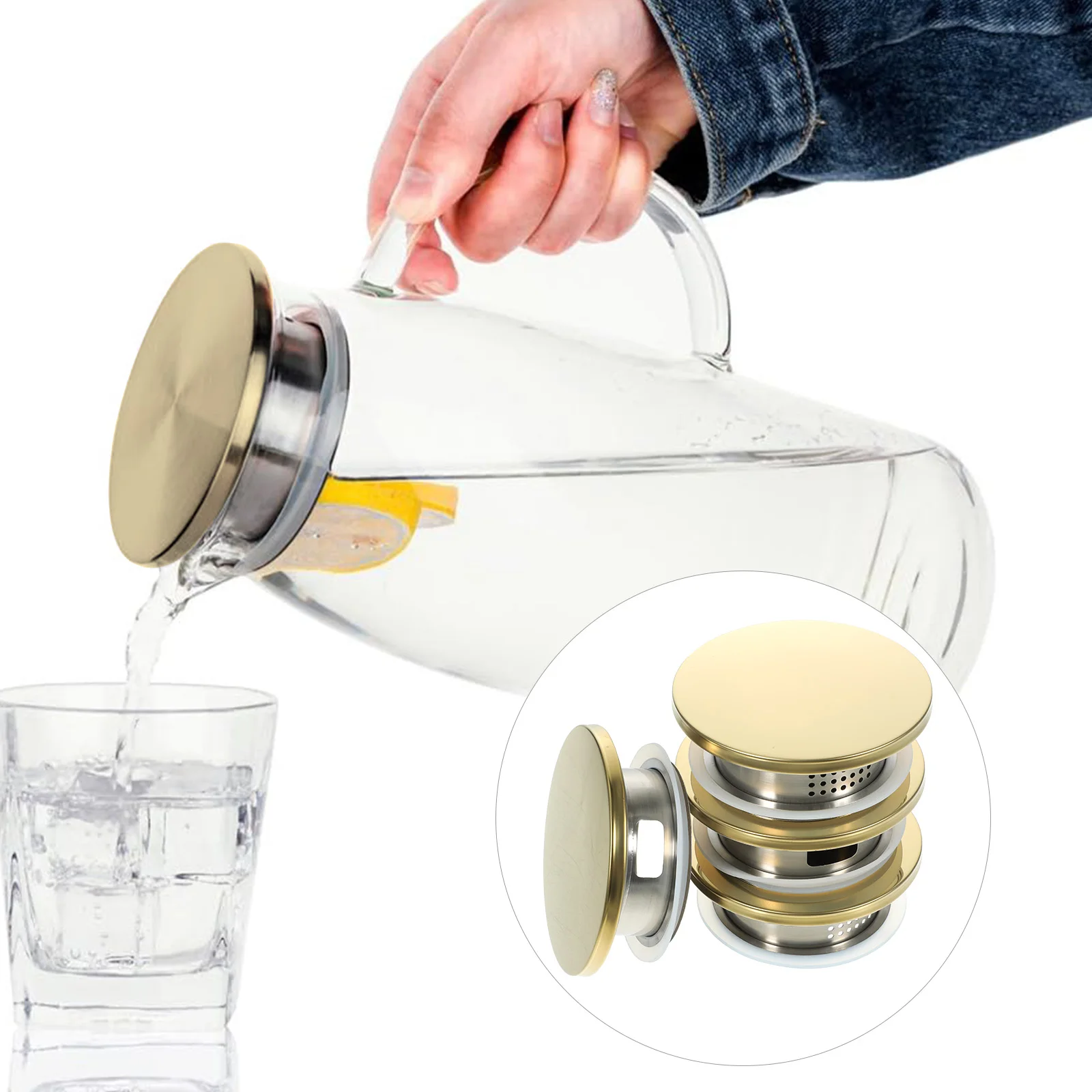 

4pcs Stainless Steel Pitcher Cover Household Water Pot Lid Filtering Sealing Jug Lid Replaceable Kitchen Accessories