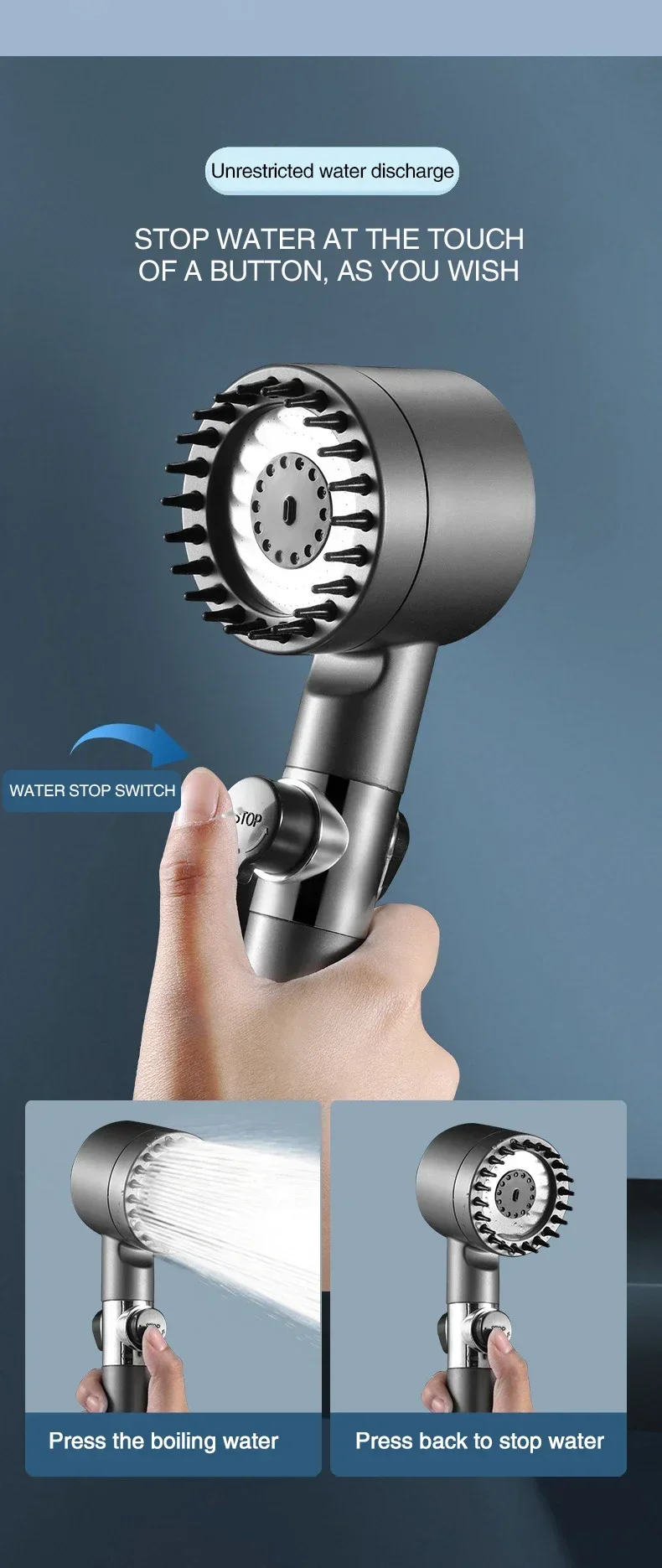 3-Modus-Duschkopf, Hochdruck-Duschkopf, tragbarer Filter, Regen-Wasserhahn, Wasserhahn, Badezimmer, Bad, Zuhause, innovatives Zubehör – Detail 4