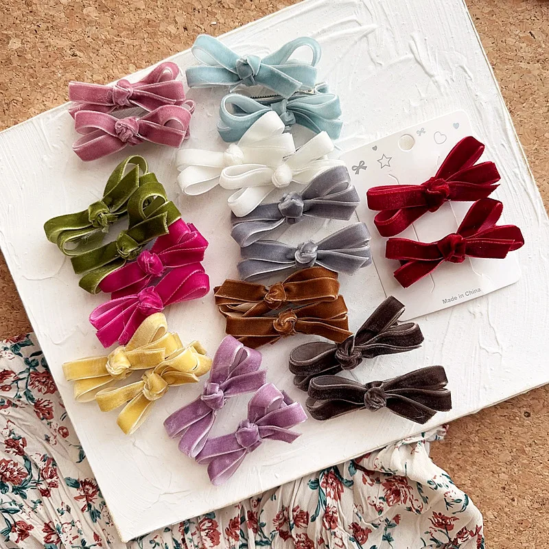 

2pcs/set Sweet Candy Color Christmas Hair Clip for Toddler Velvet Fall Winter Kids Girl Barrettes Cute Bang Side Clip Headwear