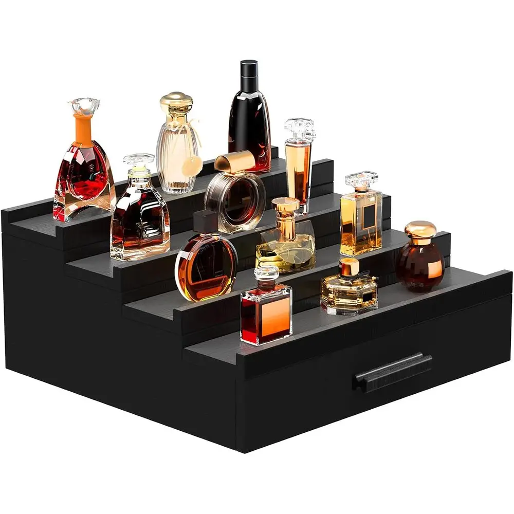 

Wooden Cologne Organizer for Men 4 Tier of Perfume Display Holder of Drawer & 2 Hidden Compartments Larger Storage Space