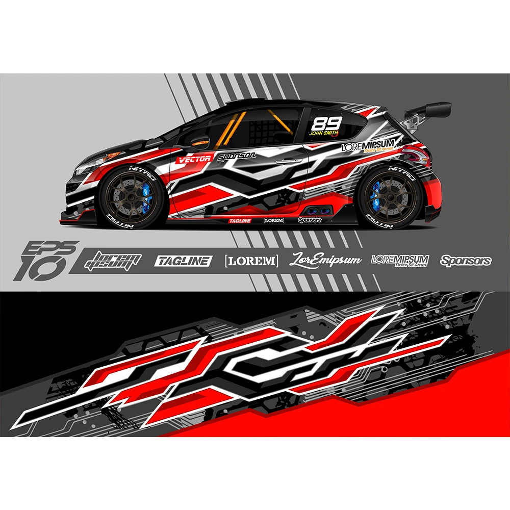 

3D Red Lines Full Body Racing RV Graphic Decals Vinyl Wrap Camo Custom Size Color Changing DIY Car Full Wrap 400*100cm