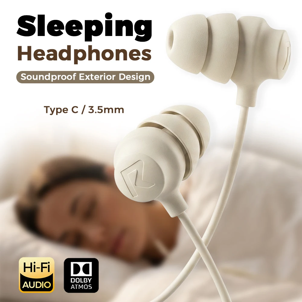 Fones de Ouvido com Fio USB Tipo C de Silicone para Dormir, Fones de Ouvido Intra-auriculares com Microfone e Controle Integrado para iPhone e Samsung, Redução de Ruído