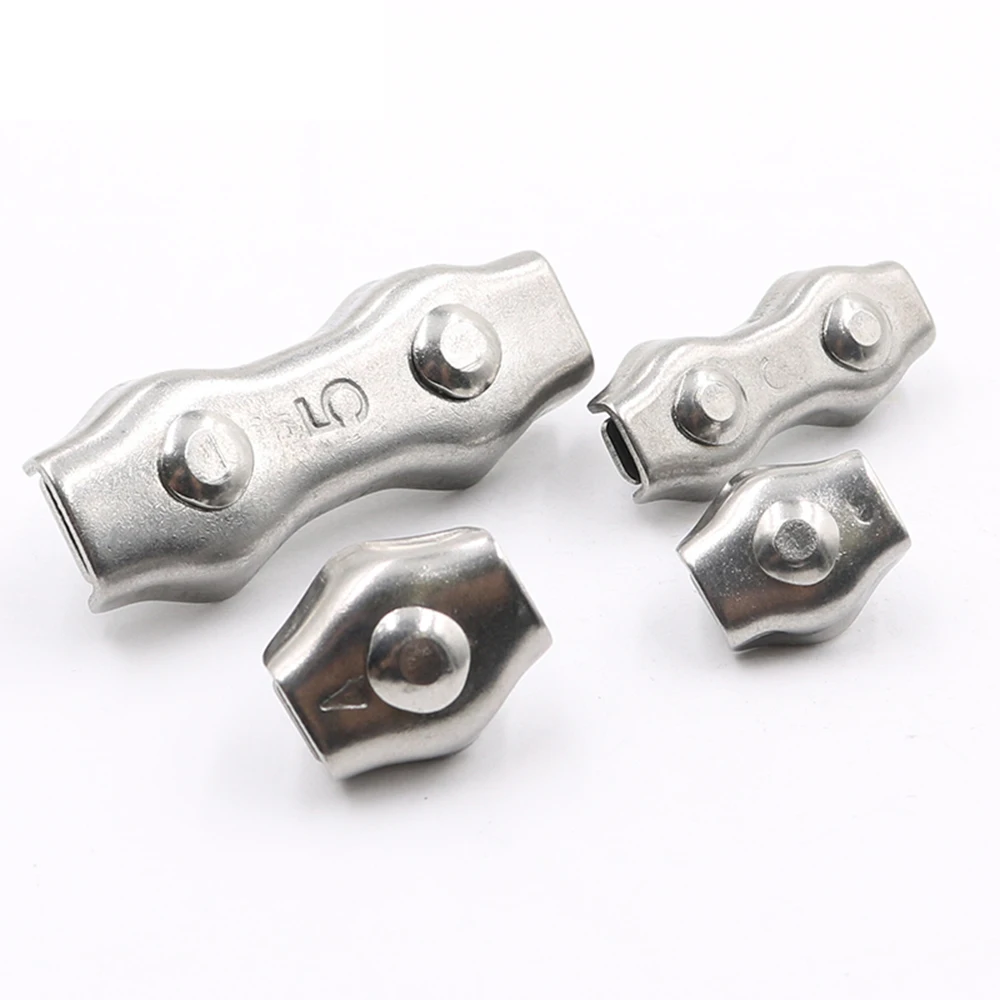 1-5Pcs M2-M5 Stainless Steel Simplex 1/2-Post Bolt Clip Wire Rope Cable Clamp Caliper Rope Simple Grip Thimbles Stainless Steel