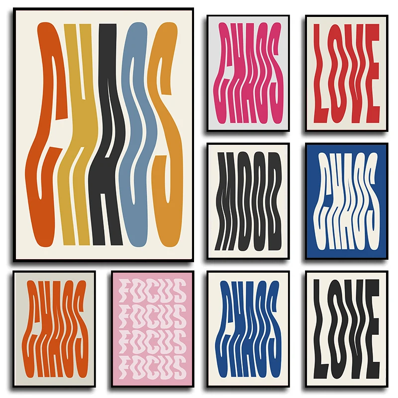 Chaos Typografie Kunstdruck und Poster Modernistische Wandkunst Chaos Love Zitat Leinwandgemälde Preppy Ästhetisches Wohnzimmerbild