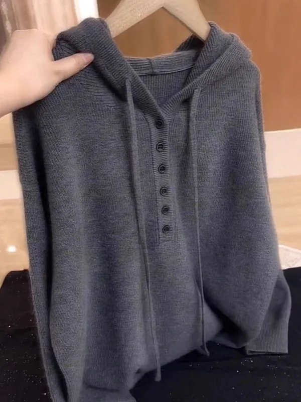 

ey Hooded Knitted Top Women's Base Layer irt Conceal Belly Slimming Large Size Autumn Winter New Sle Comfortable Knitwear