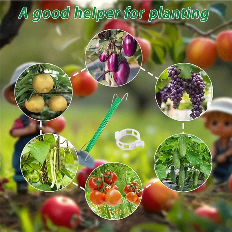 

ABNO-40-Pack Tomato Hooks With Cord- Includes 40 Plant Buckles, Tomato Hook Set, Garden Plant Bender Clips