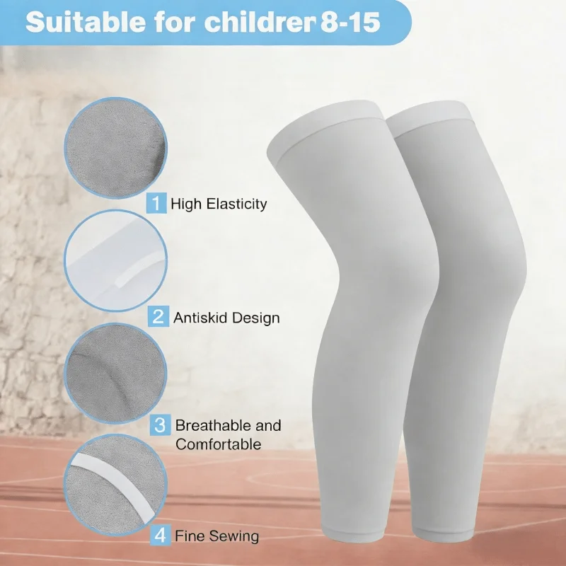 Summer Kids Leg Sleeves Cycling Sunscreen Ice Silk Comfortable Leg Sleeves Basketball Running Outdoor Non-Slip Soft Leg Sleeves