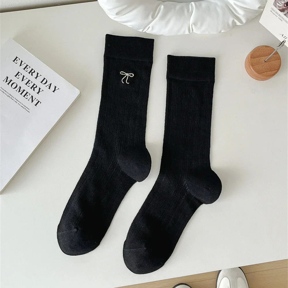 Kave Spring/Summer Thin Bow Breathable Socks Ballet Style JK Mid Tube Socks Sweet Girl Hollow Mesh Anti Pilling Pile Socks