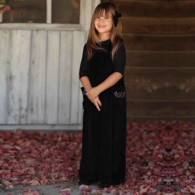 BARCALI Fall Winter Children's Clothing Set - Black Robe Dress for Girls Boys Outfit Baby Romper Family Matching Styles