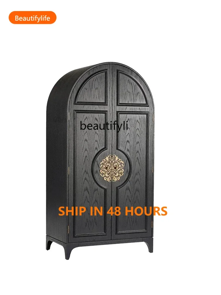 

American-Style Solid Wood Wardrobe Simple Arch Art Double Door Living Room Locker French Entry Lux Sideboard Wine CabinetFH