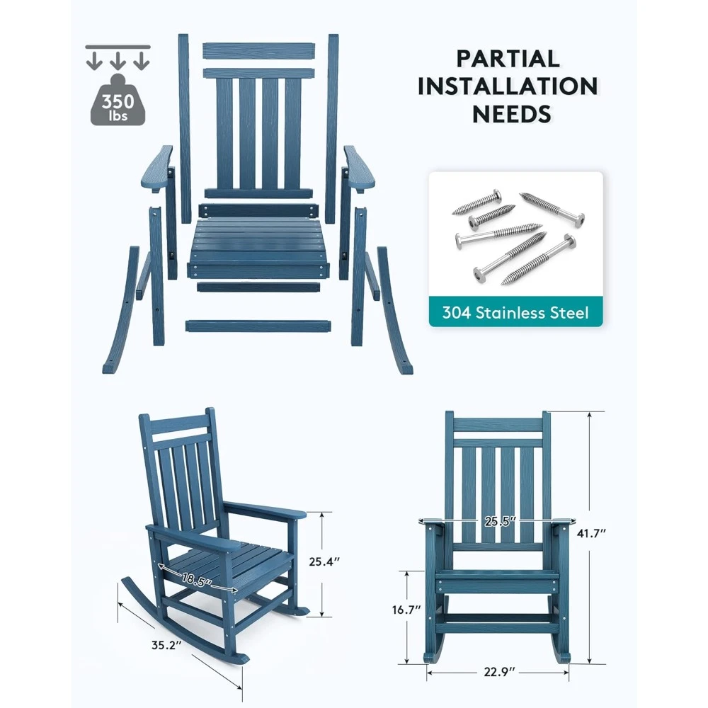 Outdoor Chair, Rocking Chairs for Adults, All Weather Resistant Porch Rocker for Lawn Garden, Outdoor Chair