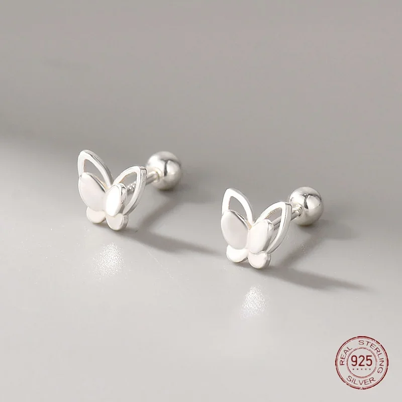 925 srebro podwójne kolczyki w kształcie motyla dla kobiet śmieszne zwierzęce kolczyki o gładkiej powierzchni dziewczyna urodziny piercing biżuteria