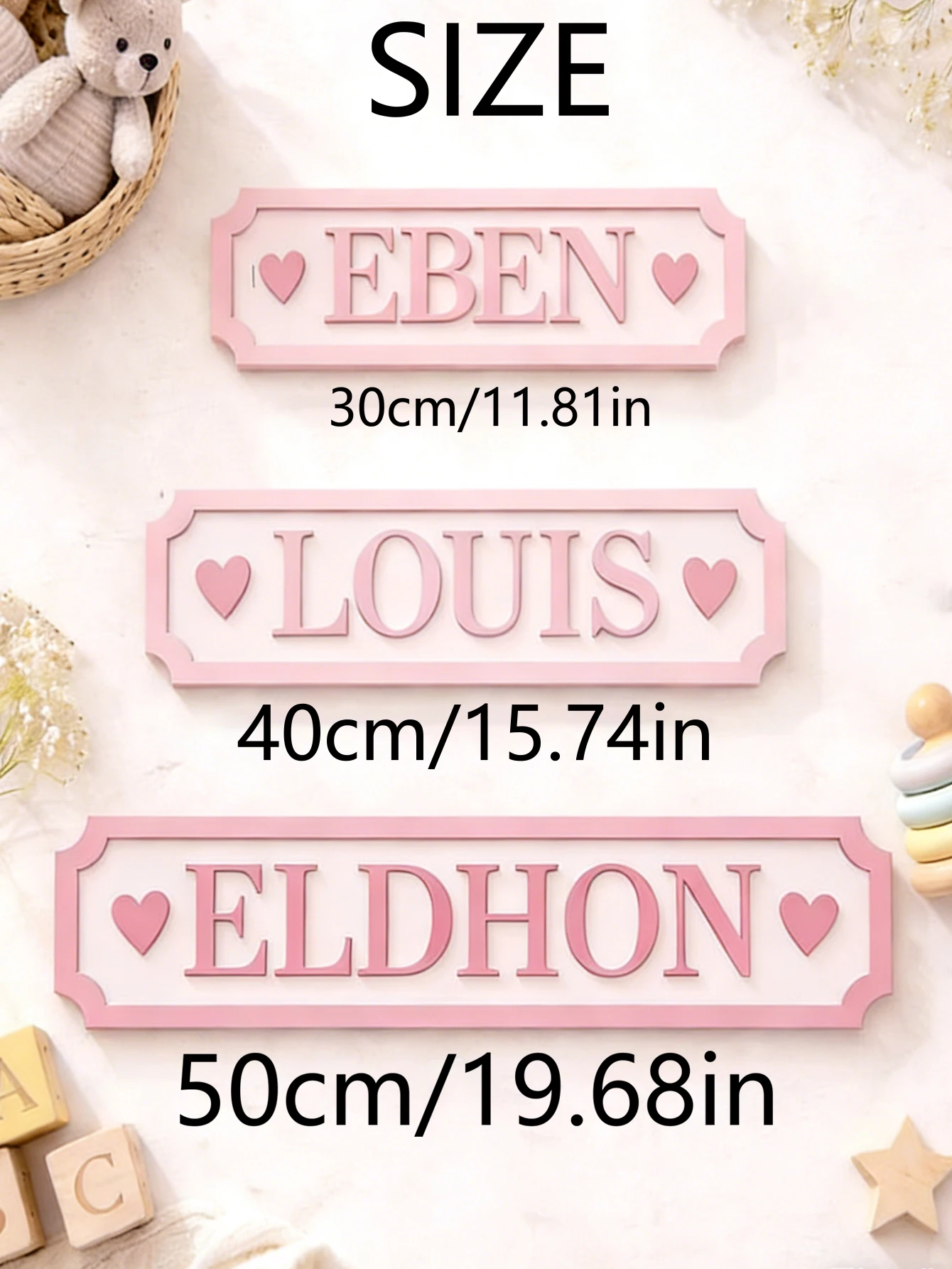 Custom Pink Border Wooden Name Sign Personalized 3D Letter Plaque Baby Girl Pastel Nursery Wall Decor Newborn Shower Bedroom image 5
