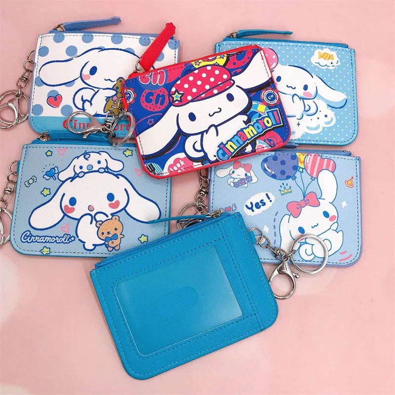 Cartoon Laurel Dog Big Ear Dog Small White Card Sleeve Coin Wallet Work Card Sleeve Name Tag With Key Ring Card Bag Wallet