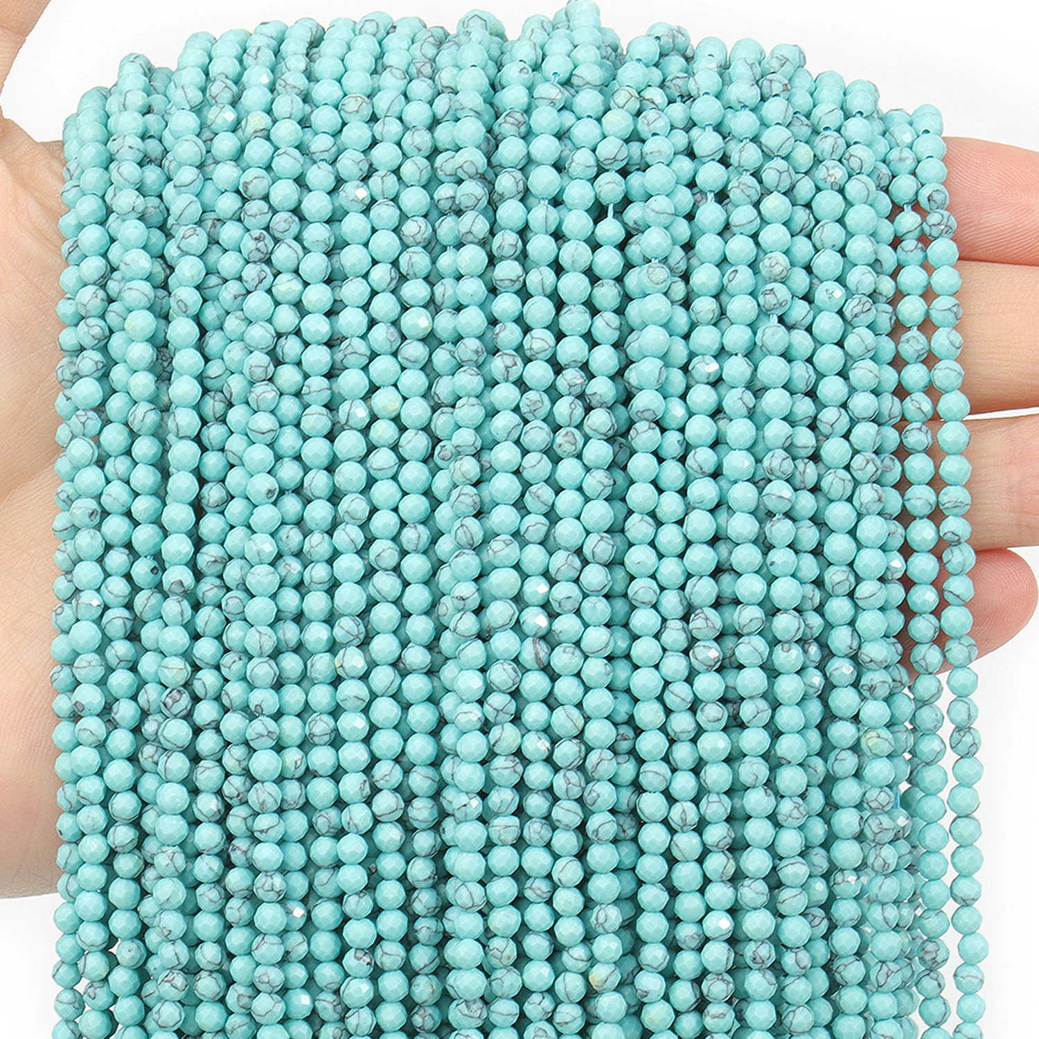 Natural Blue Turquoise Beads 2 3 4mm Faceted Round Loose Beads Diy Waist Chain Beads Necklace Bracelet Jewelry Accessories