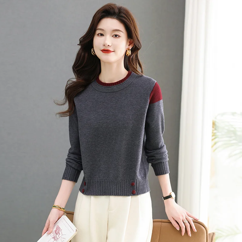 

ort Вязаный свитер без шариков, осень-зима, женский модный круглый Ne Long Sve Regular Thin Guangzhou Thirteen...