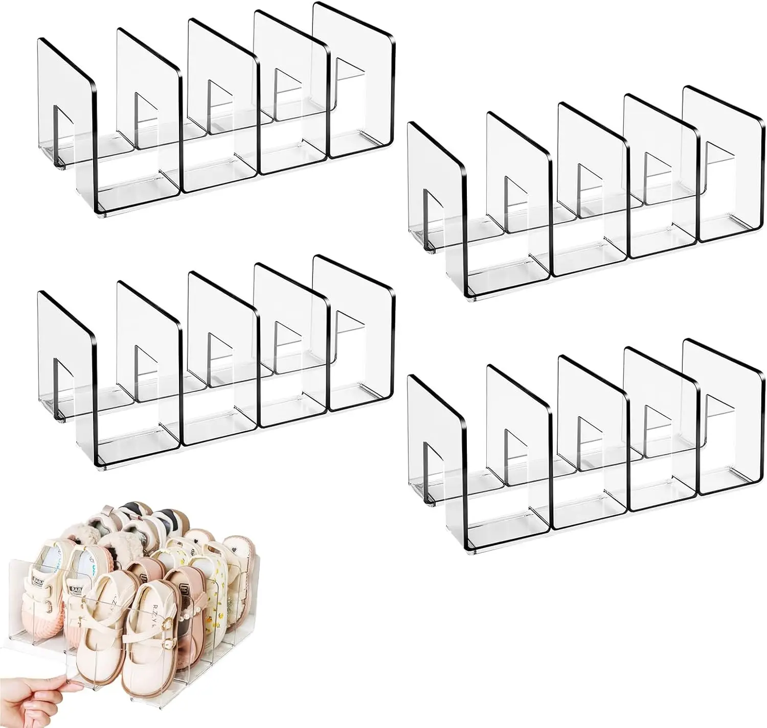 

Transparent Acrylic Kids Shoe Rack,Baby Shoe Organizer, Kids Shoe Organizer with 4 Sections Stackable Shelves for Closet Storage