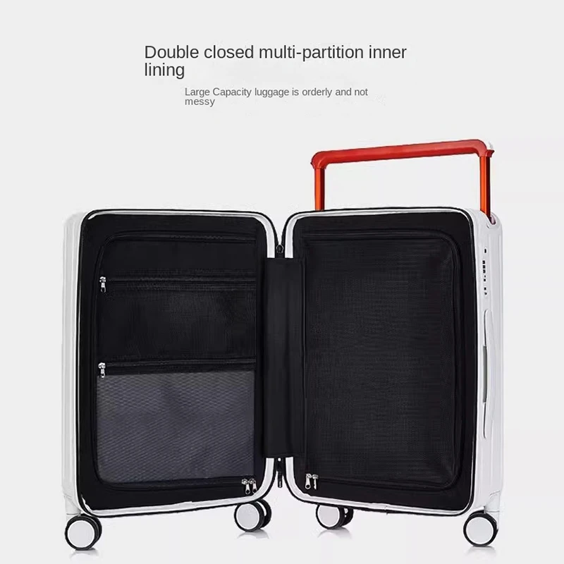 High quality wide handle front opening luggage PC women 20 inch multifunctional USB Cup Holder suitcase Bag men trolley case