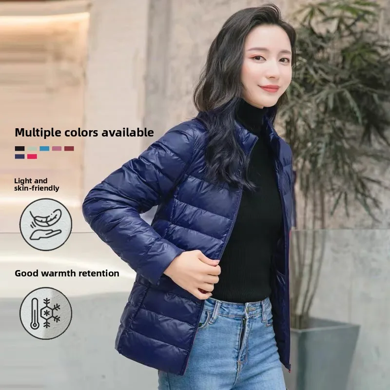 

Новая легкая теплая женская куртка-пуховик с воротником-стойкой из нейлона на молнии для осени и зимы, удобная посадка