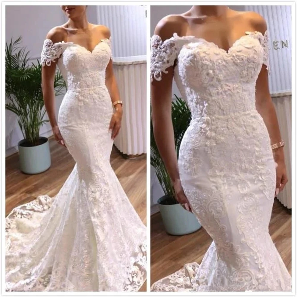 

GUXQD Off-Shoulder Mermaid Wedding Dresses Vestido De Noiva Sexy Sweetheart Applique Lace Tulle Formal Princess Bridal Gowns