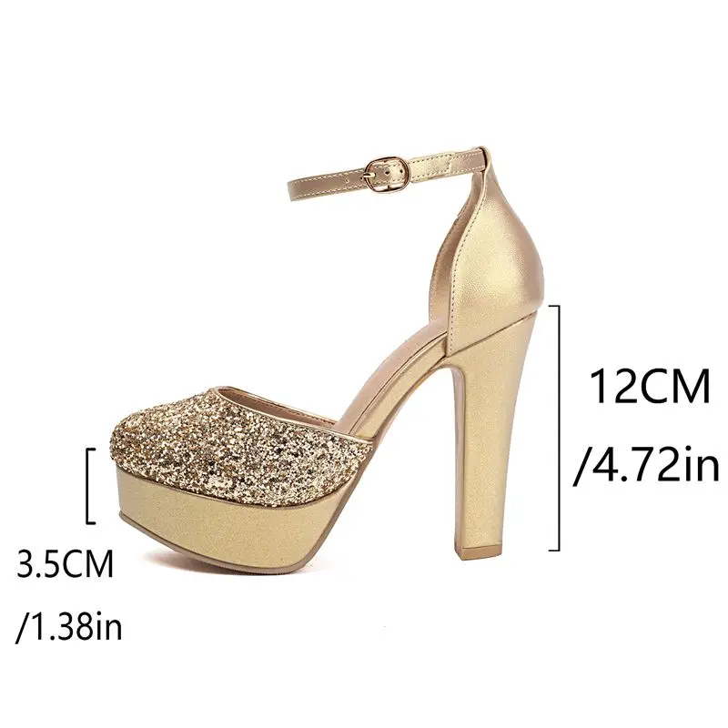 

ORCHALISA 2025 New Design Women's Wedding Sandals 12cm High Heel 3.5cm Platform Buckle Strap Bling Big Size 46-48 Party Style