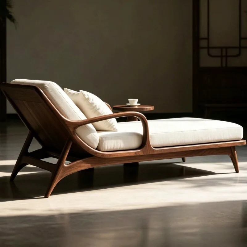 New Chinese black walnut chaise longue office hotel homestay sofa chair