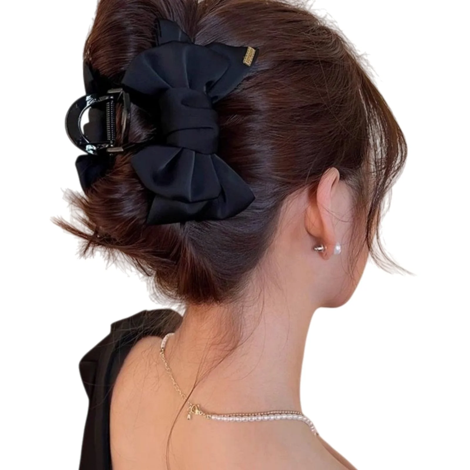 قطعة واحدة من مشابك شعر القوس الأنيقة، مشابك شعر كبيرة من الساتان، إكسسوارات شعر عصرية باللون الأسود والأبيض للنساء، مقابض للشعر يوميًا #4