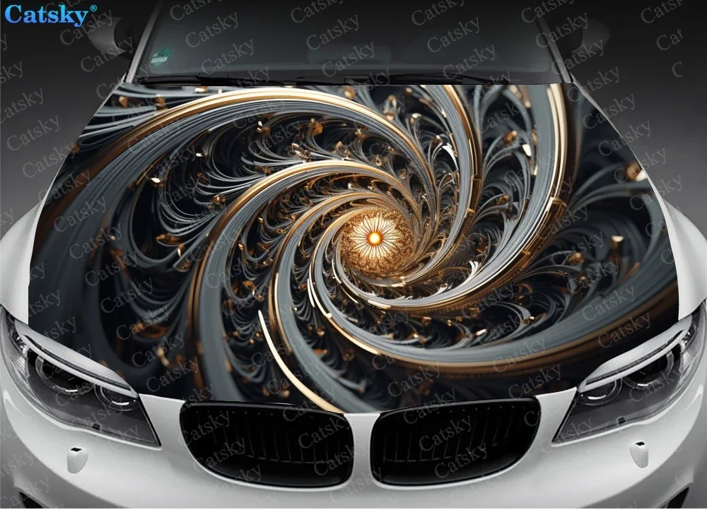 Metal Swirl Art Car Hood Vinyl Stickers Wrap Vinyl Film Engine Cover Decals Sticker Universal Car Hood Protective Film