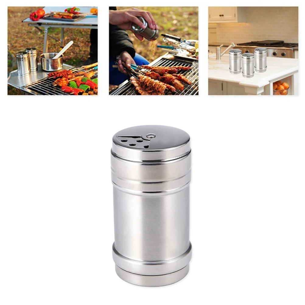 

1Pcs Stainless Steel Spice Shaker 4x8cm Rotary Adjustable Seasoning Canister for Salt Pepper Sugar Powdered Kitchen Storage Jar