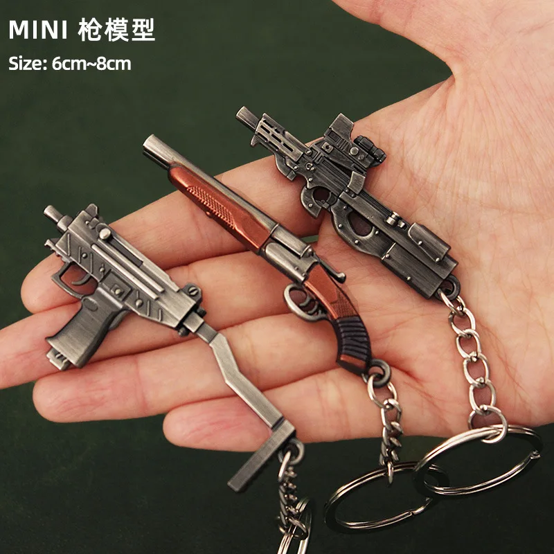 Mini arma de metal pingente chaveiro para homens, chaveiro do jogo quente, arma da jóia, moda, bolsa, porta-chaves do carro, presente para crianças