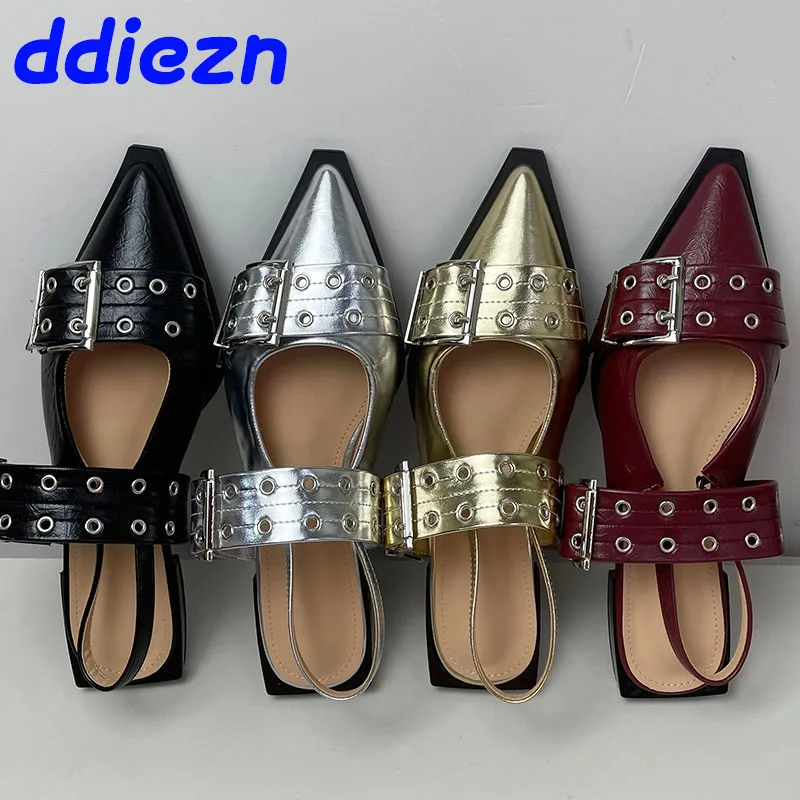 Big size 43 Fashion Shallow Women Flat With Shoes 2024 Spring Summer Footwear Slingbacks Pointed Toe Ladies Flats Shoes Sandals