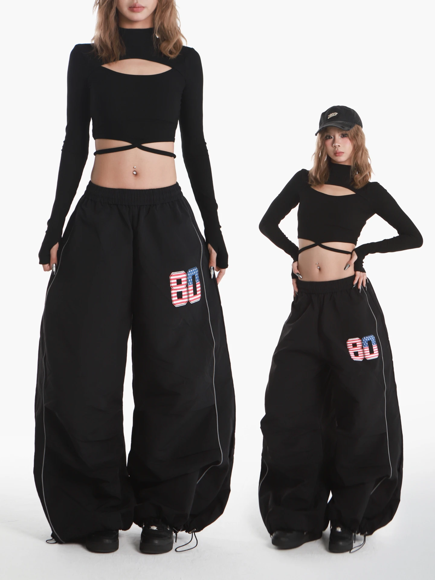 

Женские свободные спортивные брюки POOKIE American Sle Bla с широкими штанинами, повседневные, для джазовых танцев, эластичные, с поясом, утягивающие, в стиле футболки