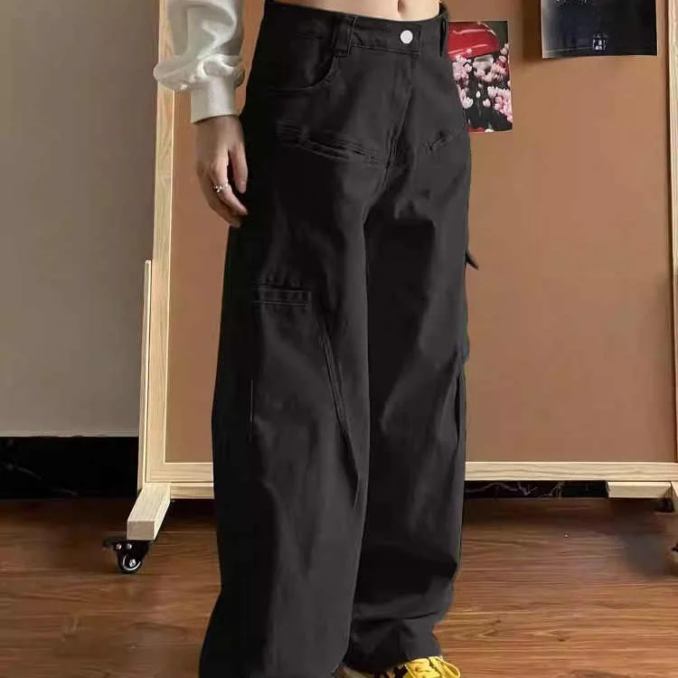 

Черные ретро прямые повседневные джинсы для рабочей одежды, женские узкие широкие брюки в американском стиле High Street Vibe Design